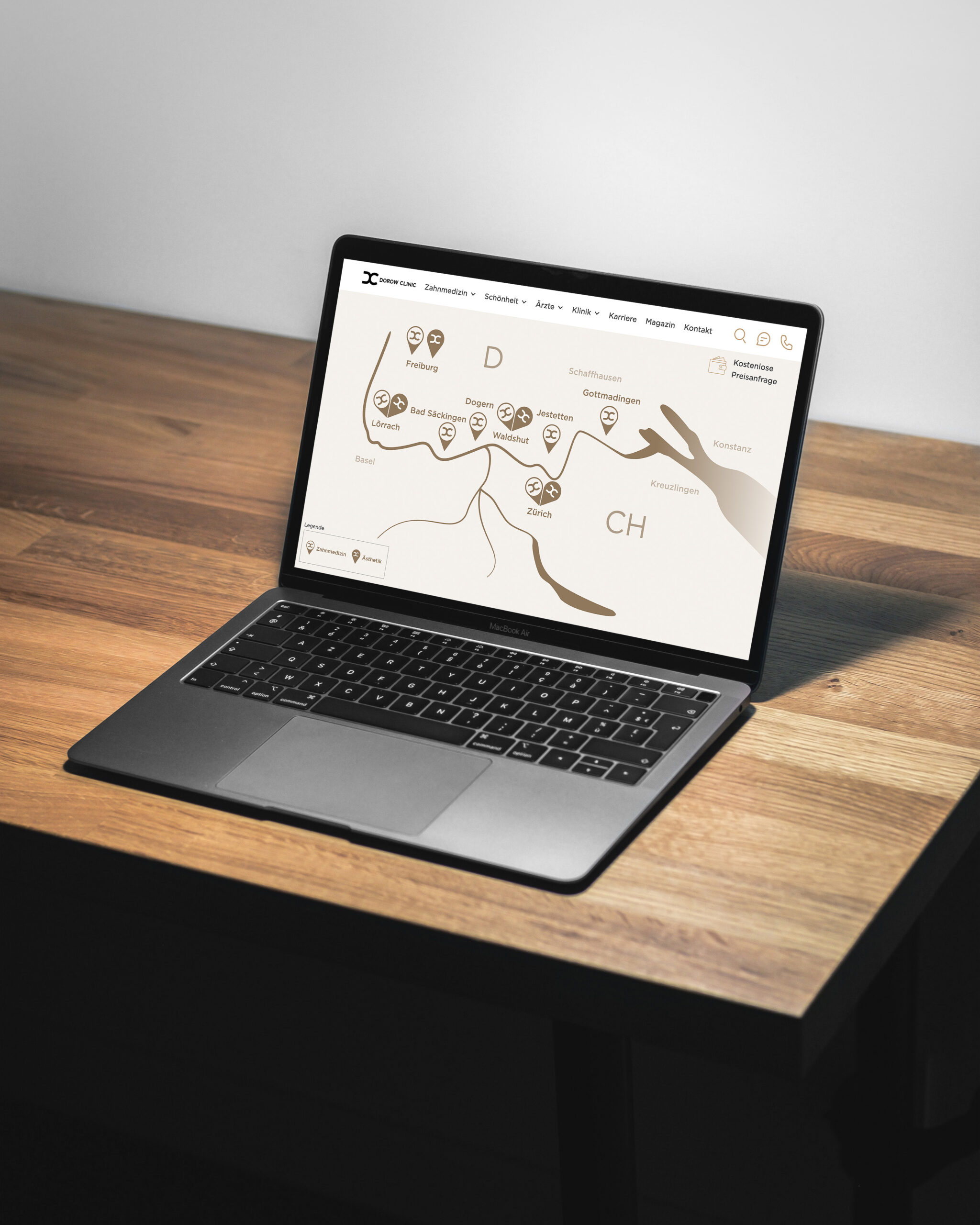 Mediendesign
Überarbeitung der Standortemap für die Dorow Clinic, für Webseite und weitere Medien